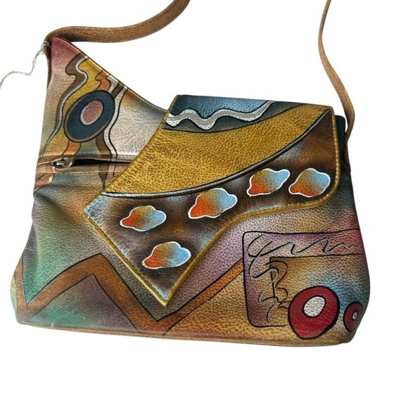 Anuschka Hand Painted Leather abstract Flap Crossbody Bag NWT 257-AT artsy art - Picture 3 of 13
